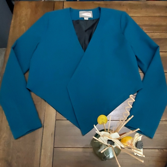 Love 21 by Forever 21 Lapel Cropped Lined Blazer Teal Green size Petite Small - Picture 4 of 8